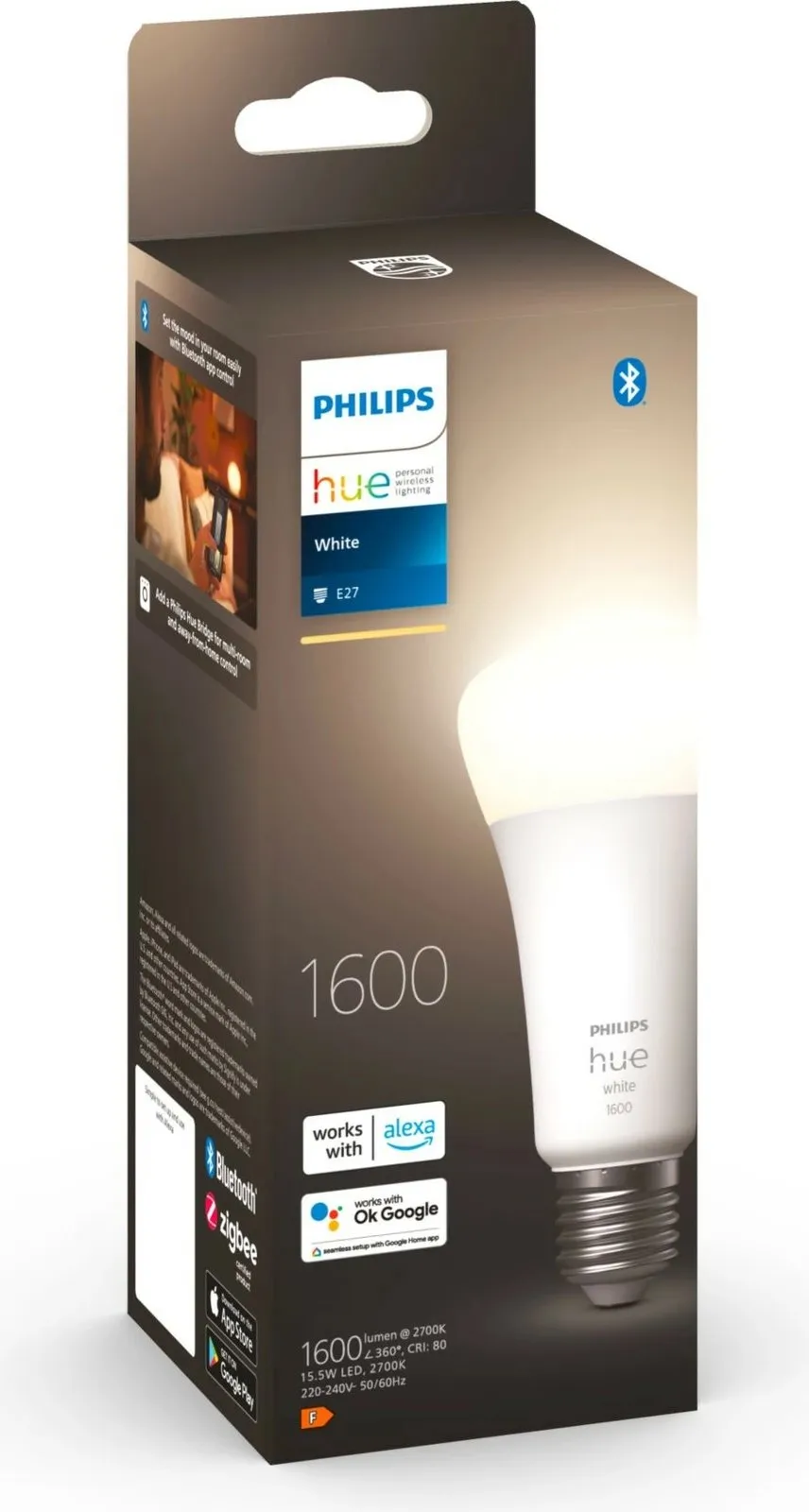Llambë smart Philips Hue White A67, E27, 1600 lm, Bluetooth/Zigbee, e bardhë - 2