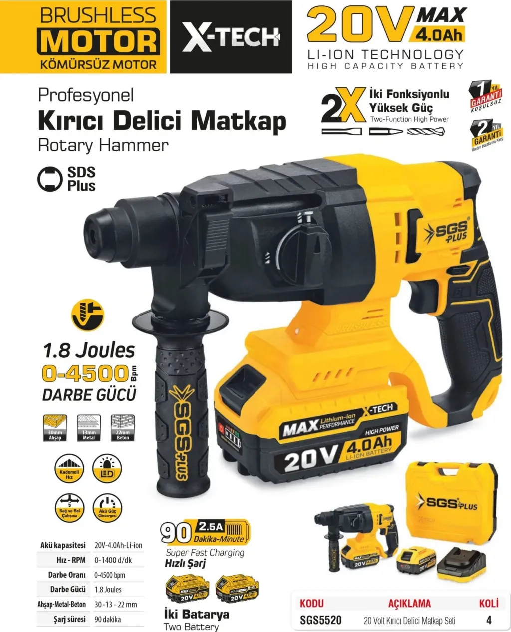 Trapan aku X-tech sgs5520 20V 4.0Ah - 2