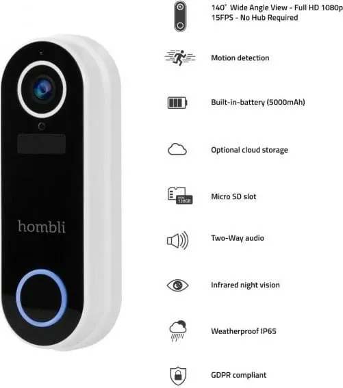 Zile e mençur Hombli, Smart Doorbell Pack, e zezë, e bardhë - 3