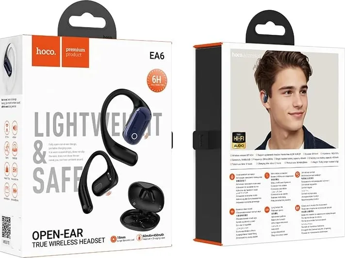 Kufje wireless HOCO EA6, open-ear, Bluetooth, me mikrofon, e zezë - 4
