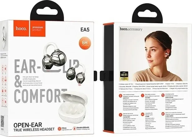 Kufje wireless HOCO EA5 DUKE III, open-ear, Bluetooth, të bardha - 5
