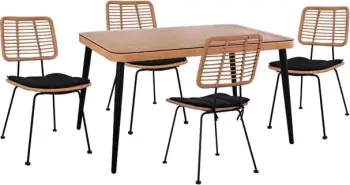 Set 5 pjesë Allegra Wicker me Sipërfaqe Tavoline 140x80x78 Bezhë & E Zezë FH10492
