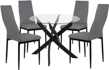 Set 5 pjesë Tavolinë e zezë & karrige ngjyrë gri metalike këmbë FH11071 42,5x53x95 cm
