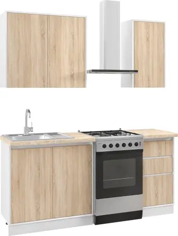 Kompozim kuzhine melamine ngjyrë lisi Sonoma, banak mermeri bexh, 120x47x84,8 cm, FH2466.01