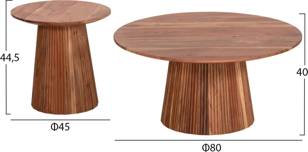 Set 2 tavolina kafeje rrethore, dru akacie, Φ80 & Φ45cm - 2