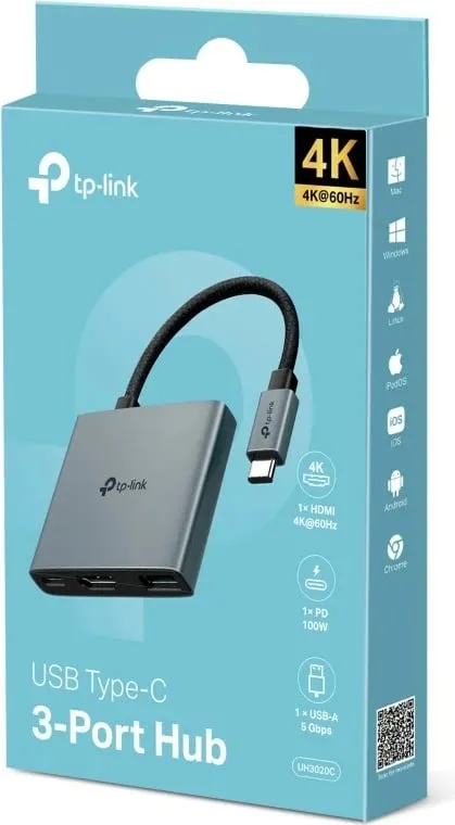 Hub USB TP-Link UH3020C, USB Type-C, 5000 Mbit/s, Gri - 2