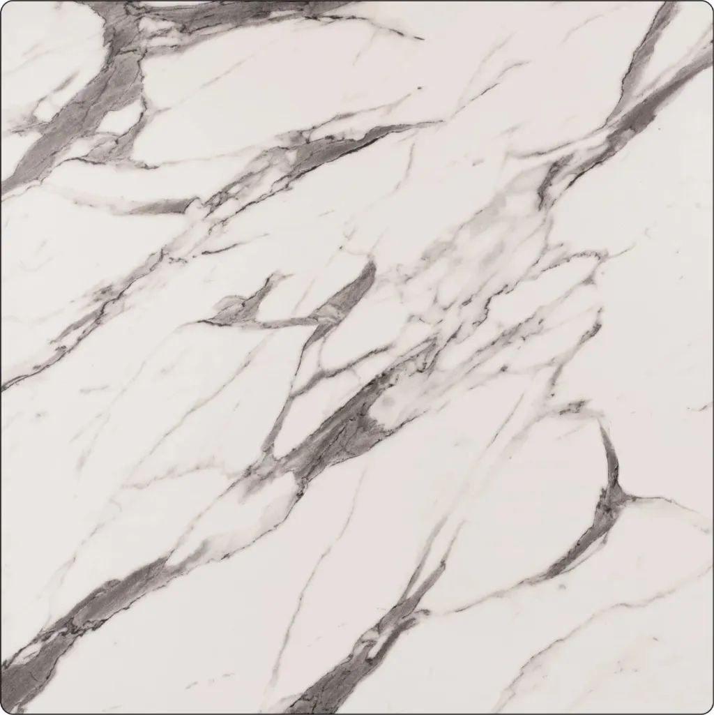 Sipërfaqe tavoline HPL, mermer bardhë-gri, 80x80 cm, trashësi 12mm - 1