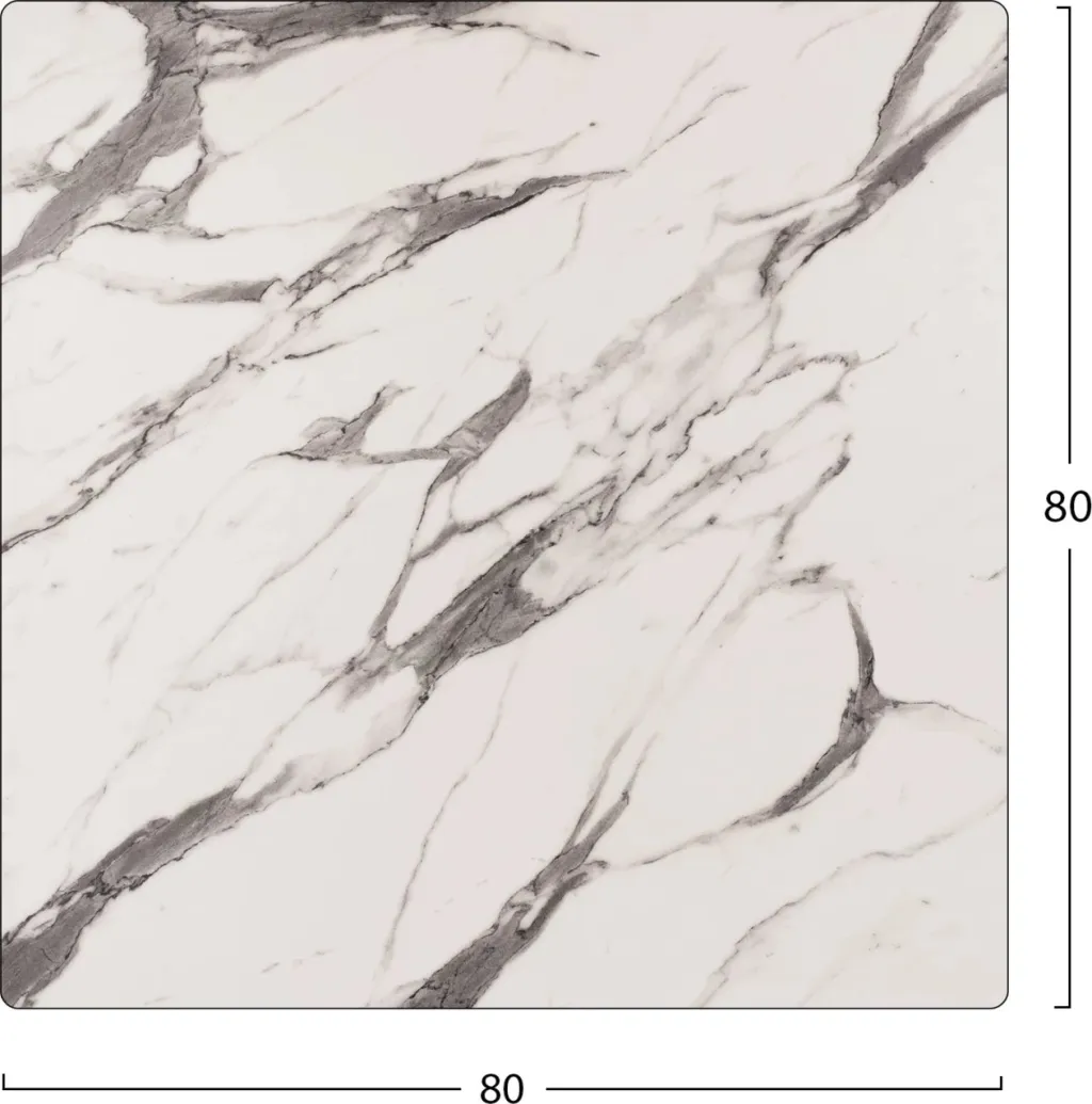 Sipërfaqe tavoline HPL, mermer bardhë-gri, 80x80 cm, trashësi 12mm - 2