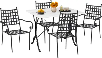Set kopshti tavolinë & karrige FH11874, 5 pjesë, mermer/të zeza
