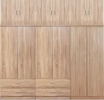 Dollap REINA FH21063.02 6-dyer-4 sirtarë-kabinet sipër-melaminë ngjyrë Sonama 240x43x241Hcm.