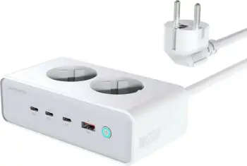 Stacion karikimi 6-në-1 4smarts 540065, 65W, 3x USB-C, 1x USB-A, 2x prizë AC, 1.5m, argjendtë/bardhë