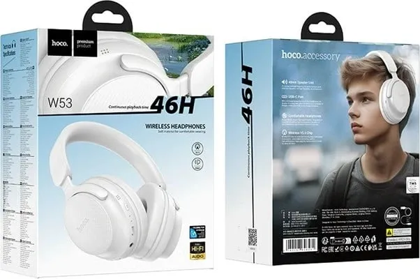 Kufje HOCO W53 Tone, wireless, Bluetooth, me mikrofon, e bardhë - 3