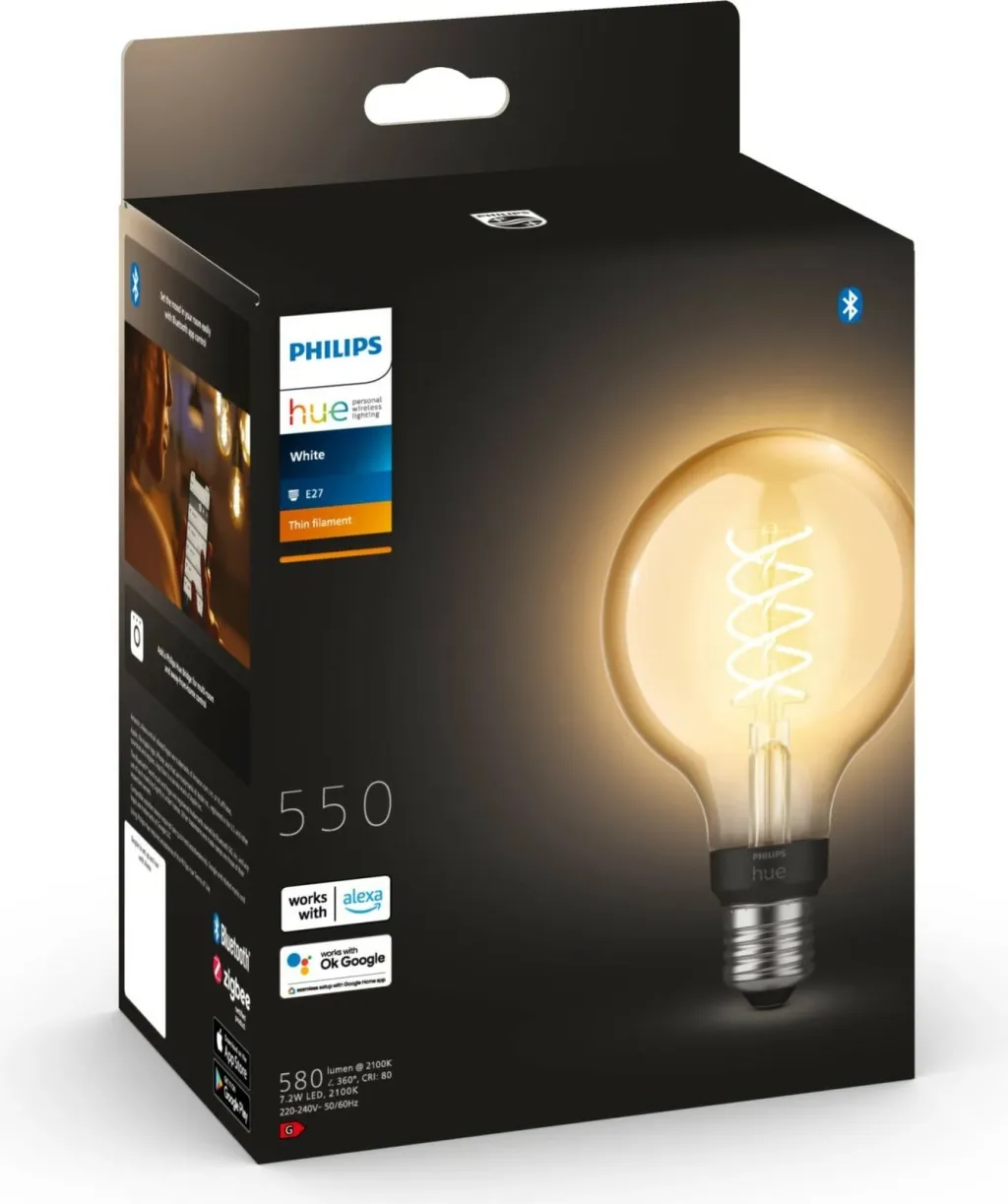 Llambë smart Philips Hue G93 E27 Filament, Bluetooth/Zigbee, LED, Transparent - 7