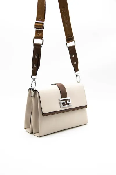 Çantë me rrip Silver&Polo, krem/kafe - 2