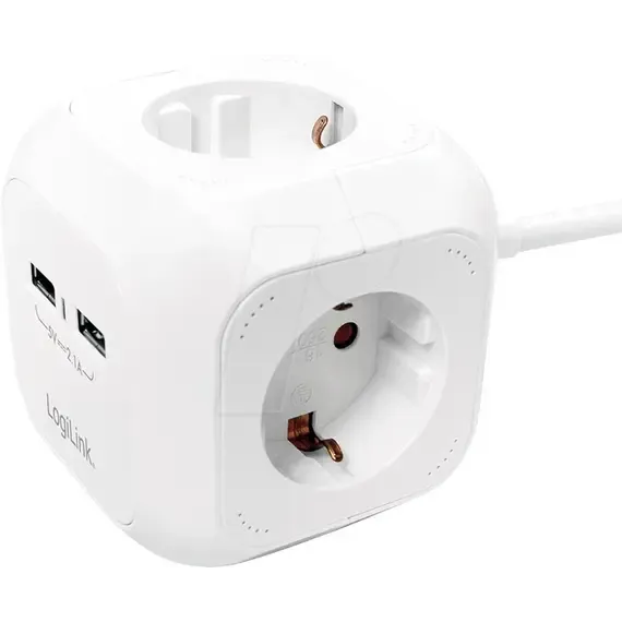 Kabëll Vazhduese Logilink, Ac 250V 2Xusb 4X, 1, 4M, Bardhë - 1