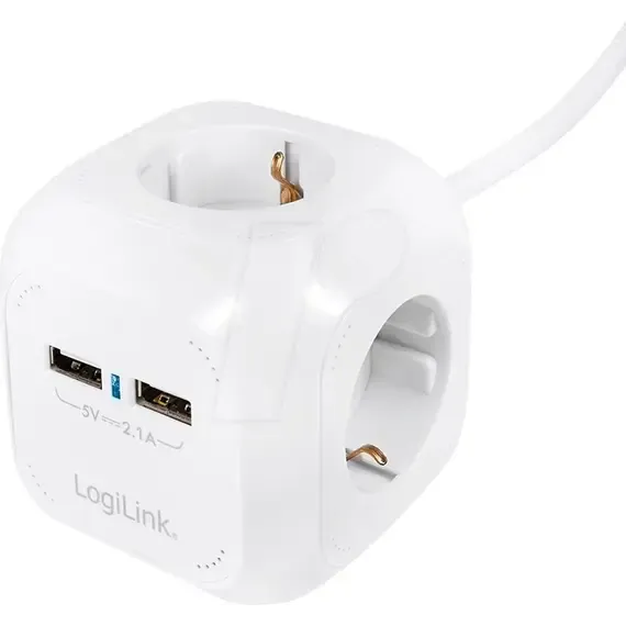 Kabëll Vazhduese Logilink, Ac 250V 2Xusb 4X, 1, 4M, Bardhë - 2