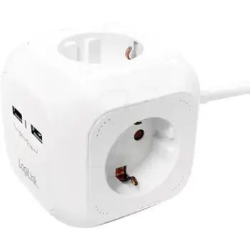 Kabëll Vazhduese Logilink, Ac 250V 2Xusb 4X, 1, 4M, Bardhë