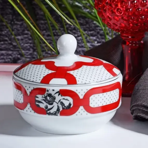 Enë sheqeri prej porcelani / kuqe - 1