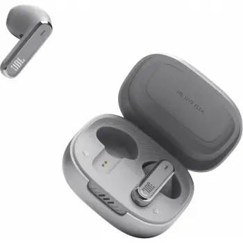 Kufje JBL Live Flex BT5.3, True Wireless, ANC, mikrofon, 40 orë, karikim pa kabllo, IP54, argjendta