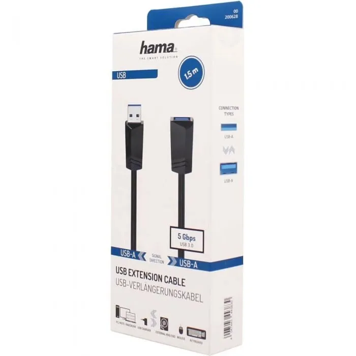 KABLLO USB ZGJATESE 1.5m HAMA 200628 3.0 BLACK - 1