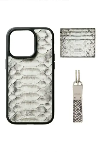 RAFAEL FEDERICO IPHONE 14 PRO NATURAL PATTERNED CASE CARD KEYCHAIN SET / Lëkur e Gjarpërit Python