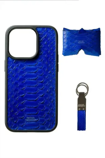 RAFAEL FEDERICO IPHONE 14 PRO BLUE CASE CARD KEYCHAIN SET / Lëkur gjarpri python