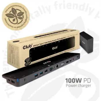 Docking Station Club3D ChargingDock USB-C 3.2 në 7xUSB/DP/HDMI/LAN/Audio 100W – Zezë