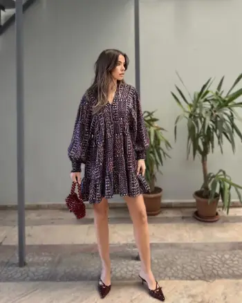 Fustan lejla-v neck purple wrap dress