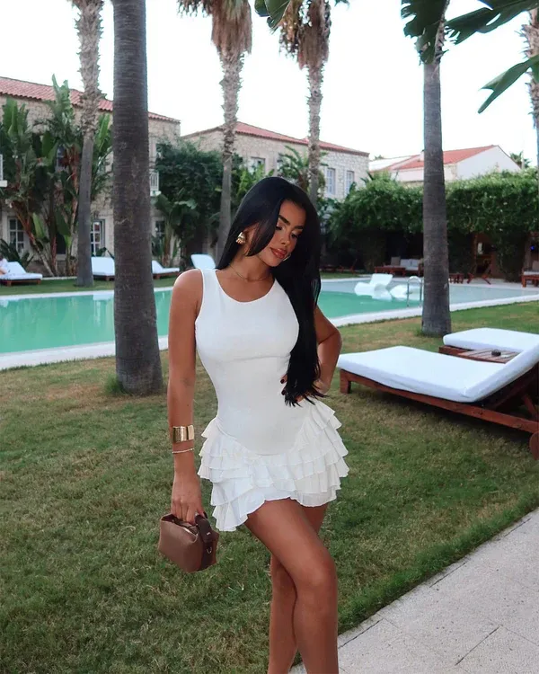 Fustan i bardhë-A line white dress - 2