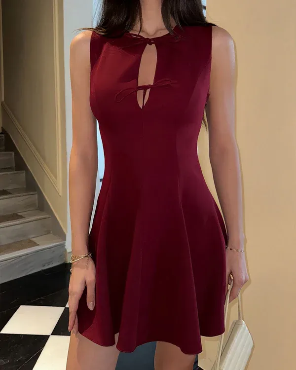 Fustan ngjyrë vishnje-cutout cherry short dress - 2