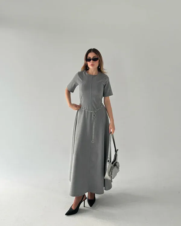 Fustan gri-Grey a-line maxi dress - 2