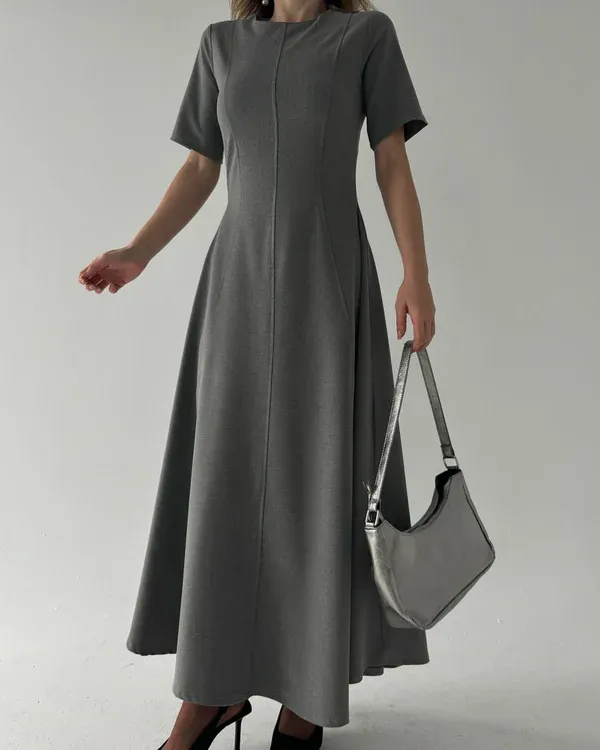 Fustan gri-Grey a-line maxi dress - 3