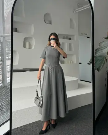 Fustan gri-Grey a-line maxi dress