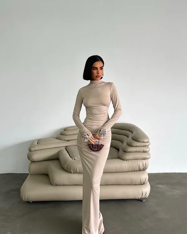 Fustan nude-Nude long maxi dress - 1