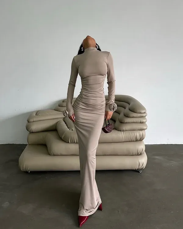 Fustan nude-Nude long maxi dress - 2