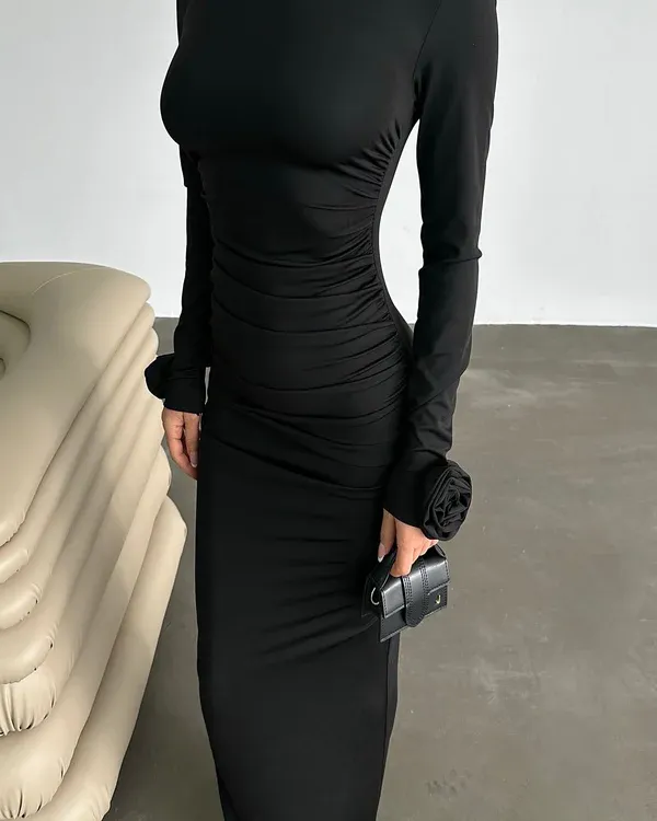 Fustan i zi-Black maxi dress - 2