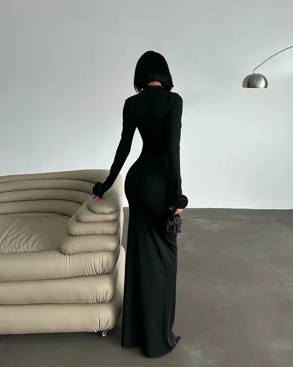 Fustan i zi-Black maxi dress - 3