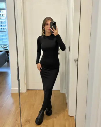 Fustan i zi-A line black long dress