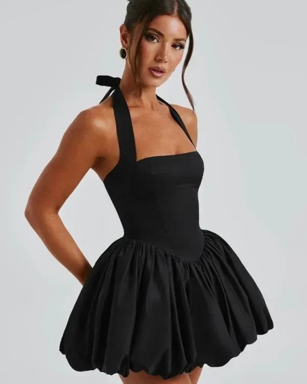 Fustan i Zi Elegant me Shpinë të Hapur – Stil dhe Hijeshi për Mbrëmje Unike - 2