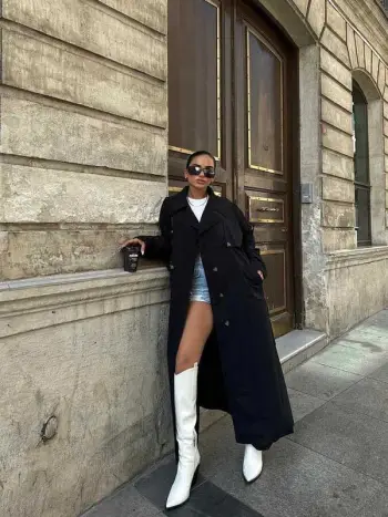 Jakne e zez-Black long trench coat