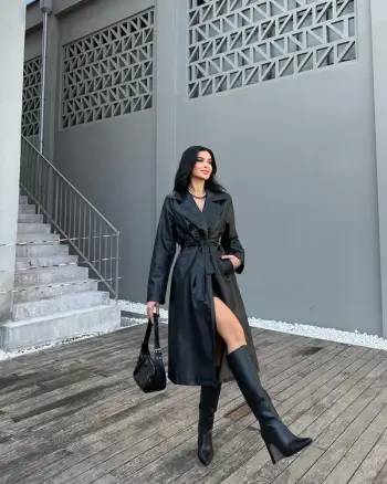 Jakne e zez-Black long leather jacket