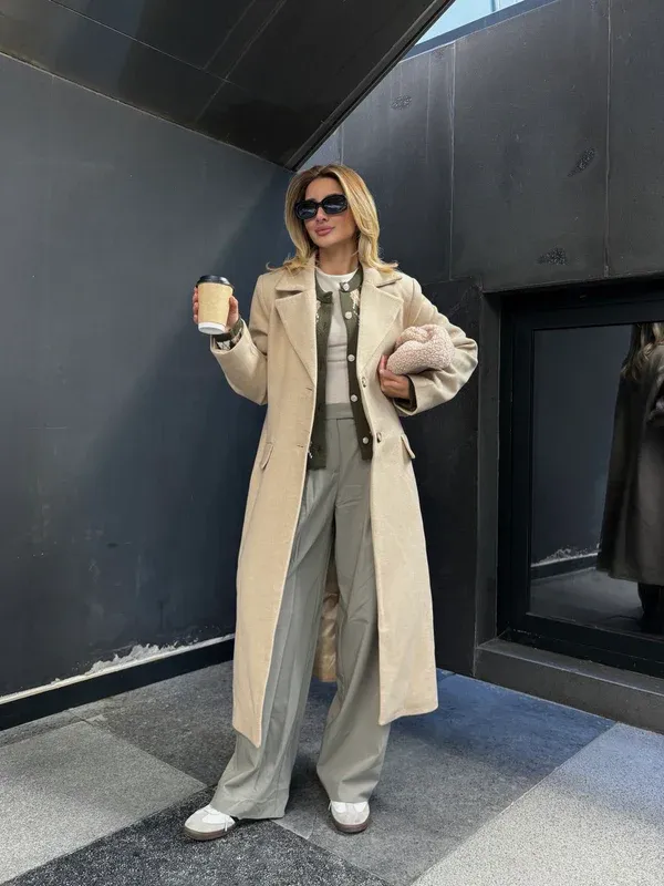 Pallto nude-Nude long coat - 2