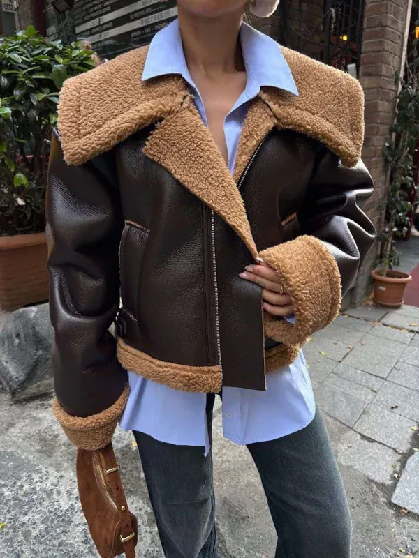 Jakne e kaft-Leather brown coat - 1