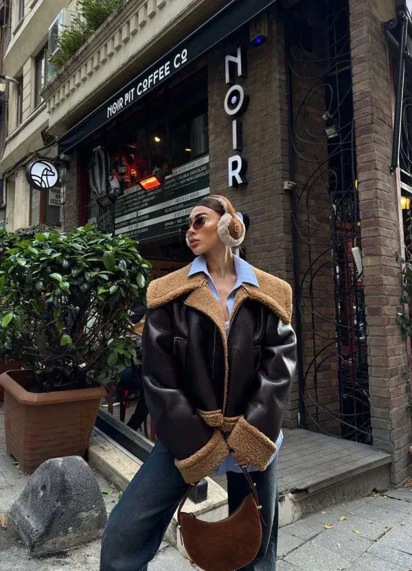 Jakne e kaft-Leather brown coat - 2