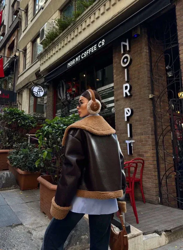 Jakne e kaft-Leather brown coat - 3