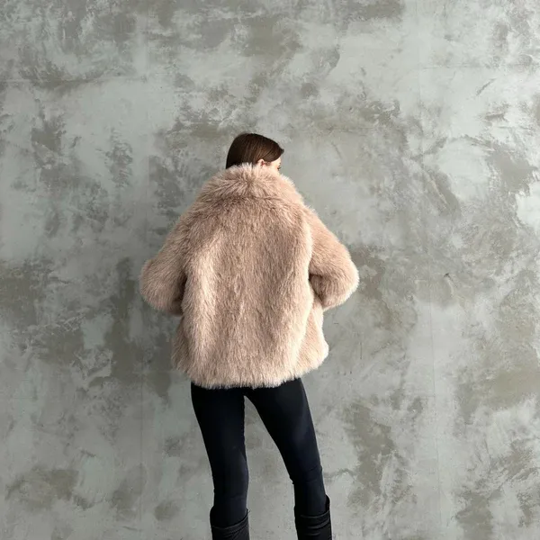 Pellush ngjyrë nude-Fur nude coat - 2