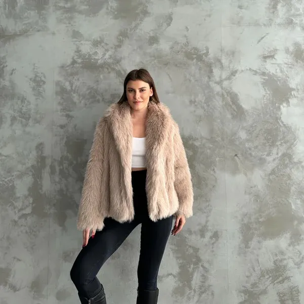 Pellush ngjyrë nude-Fur nude coat - 3