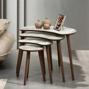 Set tavolinash ndihmëse, 4 copë, Skye Decor, ngjyrë e bardhë, Moon