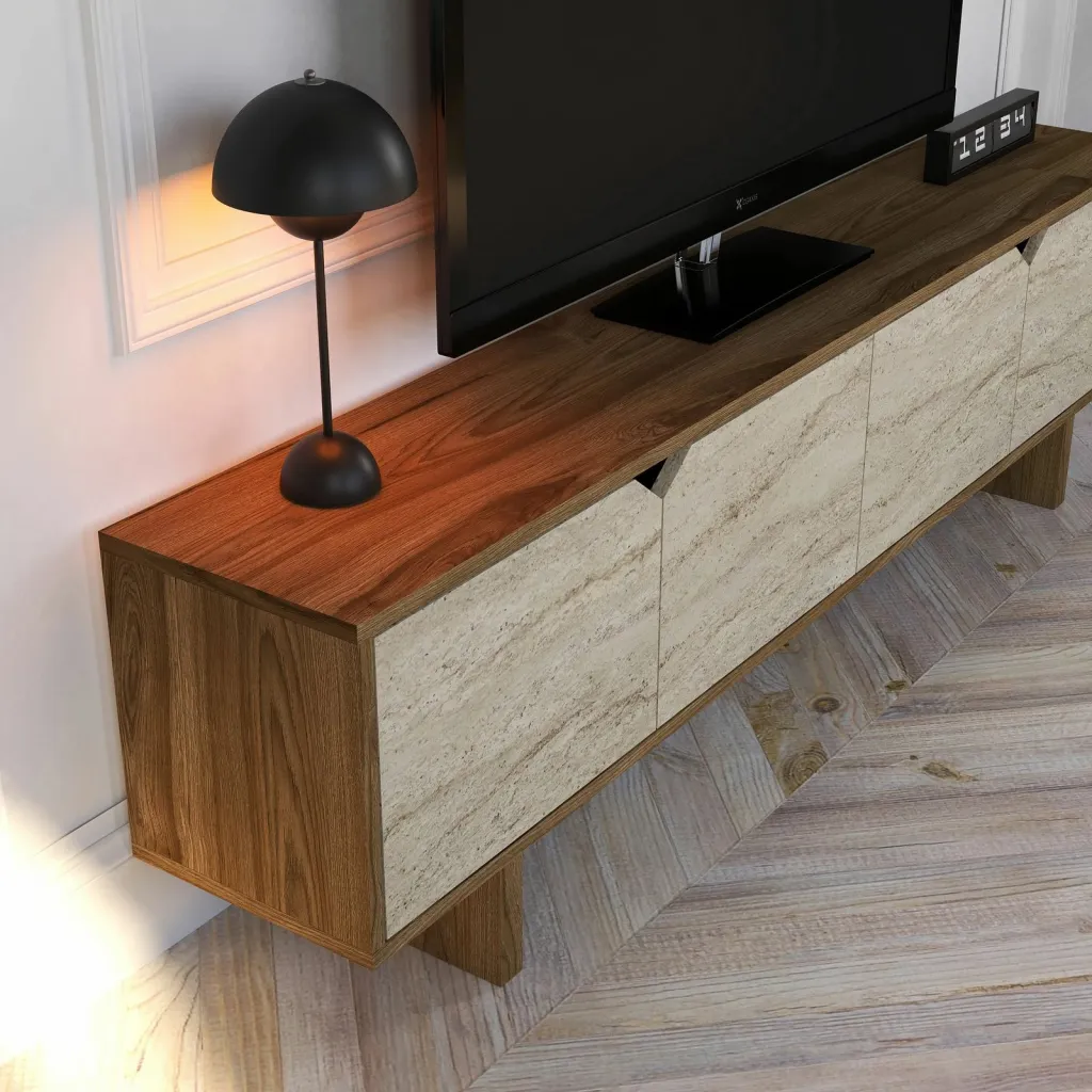 Komodë TV Skye Decor, ngjyrë arrë, travertin - 4