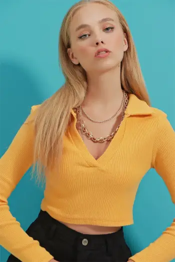 Bluzë për gra, ngjyrë mustard, Jumeon Alc-X7322
